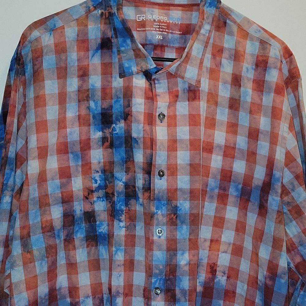 Georg Roth Red Blue Tie Dye Look Button Down Shirt Mens XXL